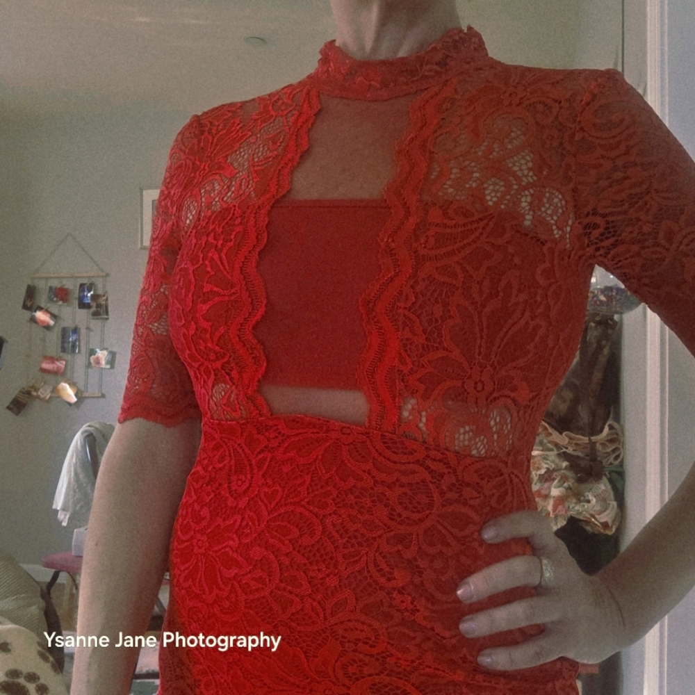 Express Vibrant Red Lace Dress